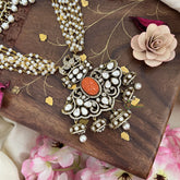 Pearl Victorian Diamond Pendant Neckpiece -Orange -VV695